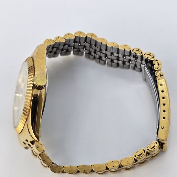 VTG Sergio Valente Watch 36MM Gold Dial Gold Bracelet Diamonds 7.5" NewBattery - Picture 13 of 15